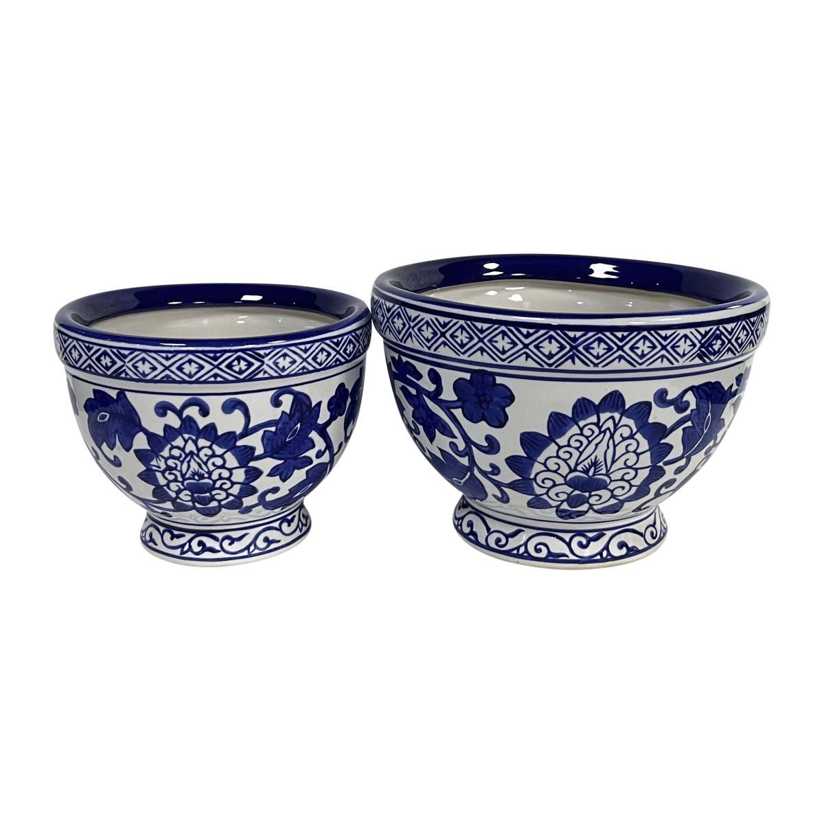 19140 5 x 7 in. Ceramic Bowl Chinoiserie Planters, Blue & White - Set of 2 -  Sagebrook Home