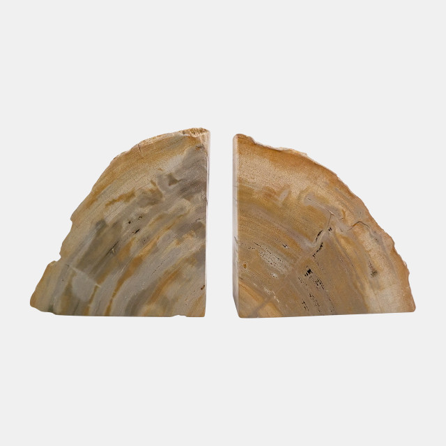 Picture of Sagebrook Home 18969 5 in. Petrified Wood Natural Bookends&#44; Ivory & Beige - Set of 2