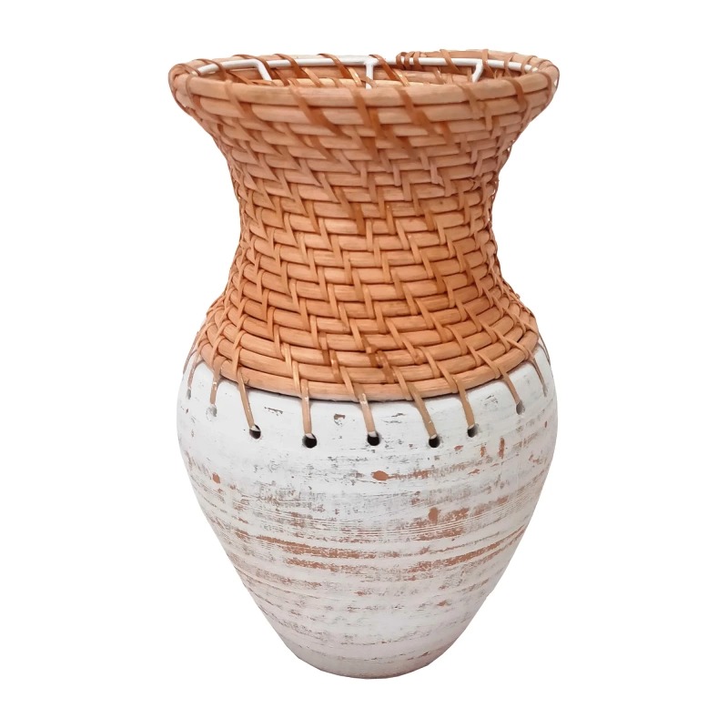 Picture of Sagebrook Home 18274 Clay 11 in. Vase with Woven Top&#44; White & Natural
