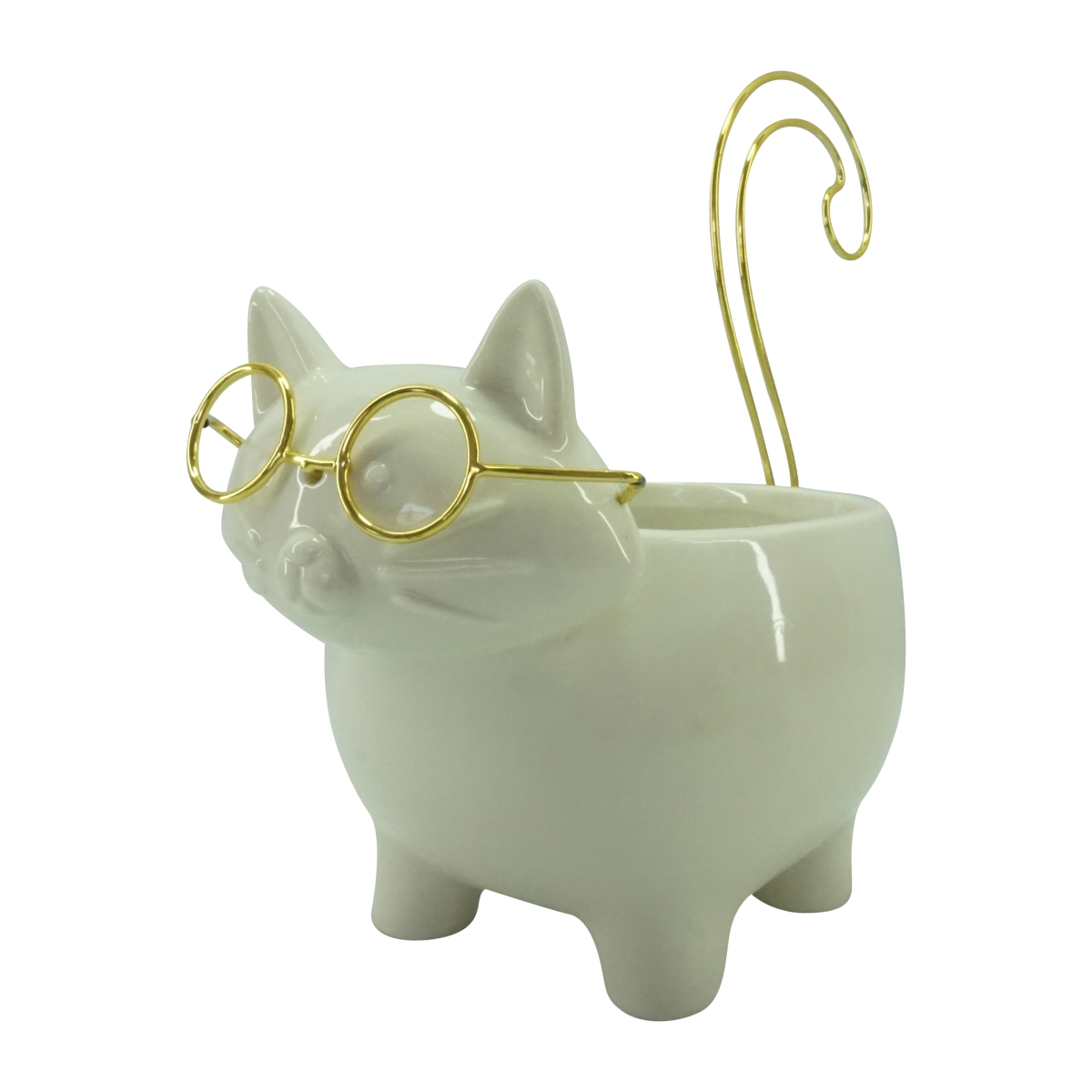Picture of Sagebrook Home 18633-02 9 in. Cer Kitty Trinket Dish, White & Gold