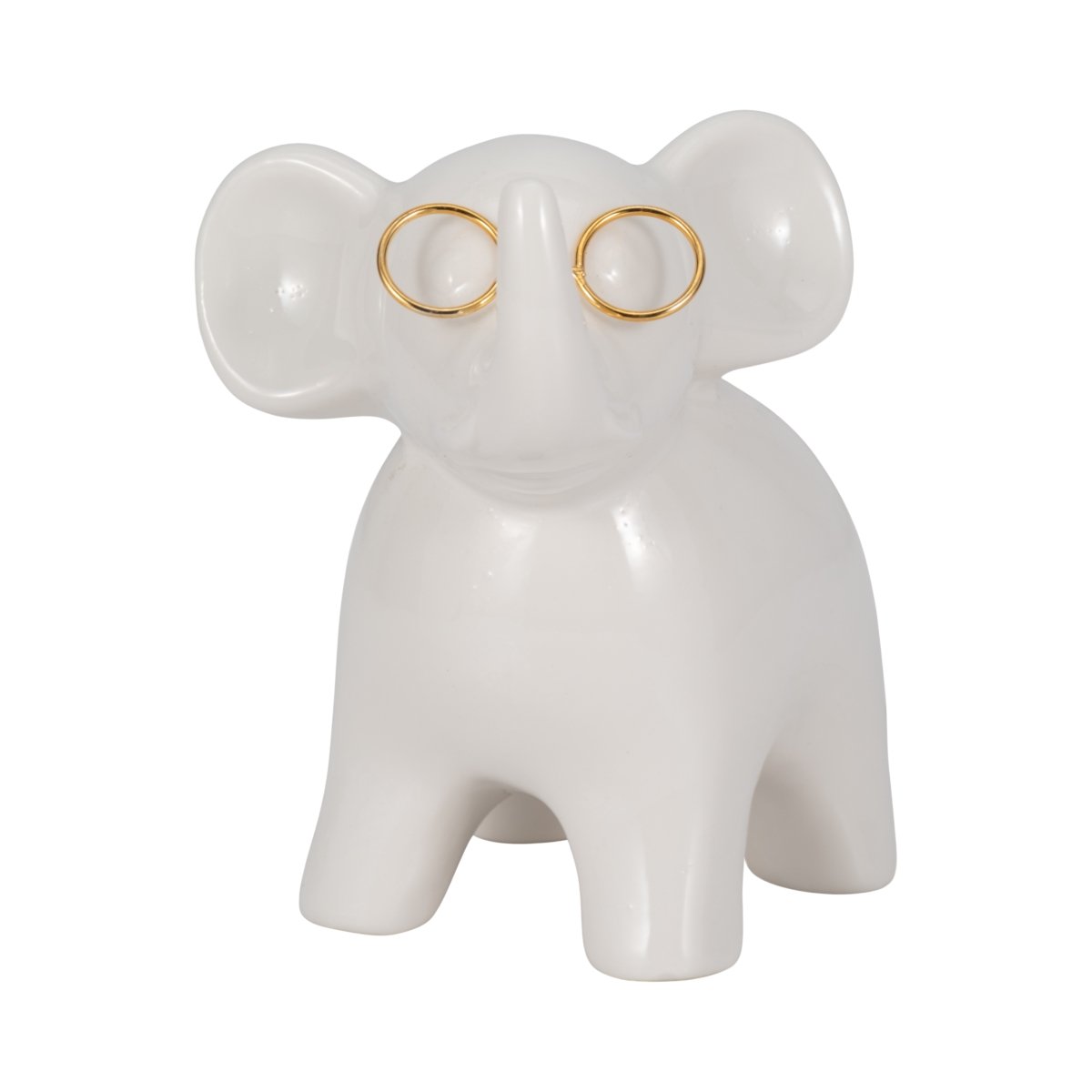 Picture of Sagebrook Home 20180 5 in. Ceramic Elephant with Glasses Figure&#44; White & Gold