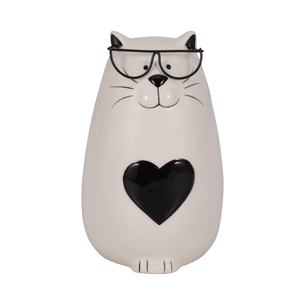Picture of Sagebrook Home 20221 6 in. Ceramic Heart Tummy Kitty with Glasses Figure&#44; White & Black