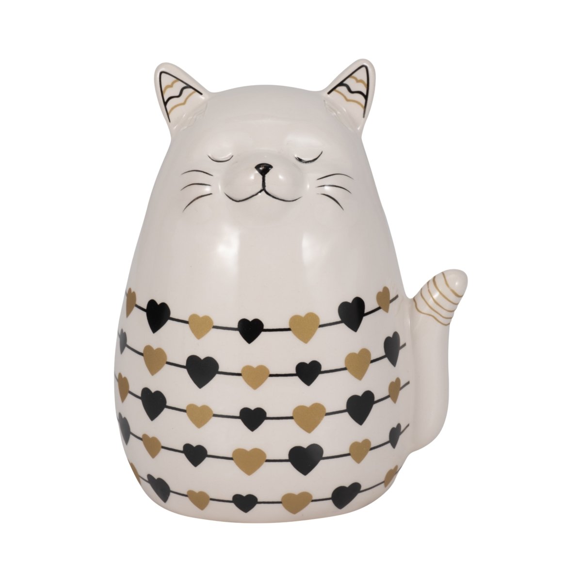 Picture of Sagebrook Home 20223-01 6 in. Ceramic Black & Gold Hearts Kitty Figure&#44; White