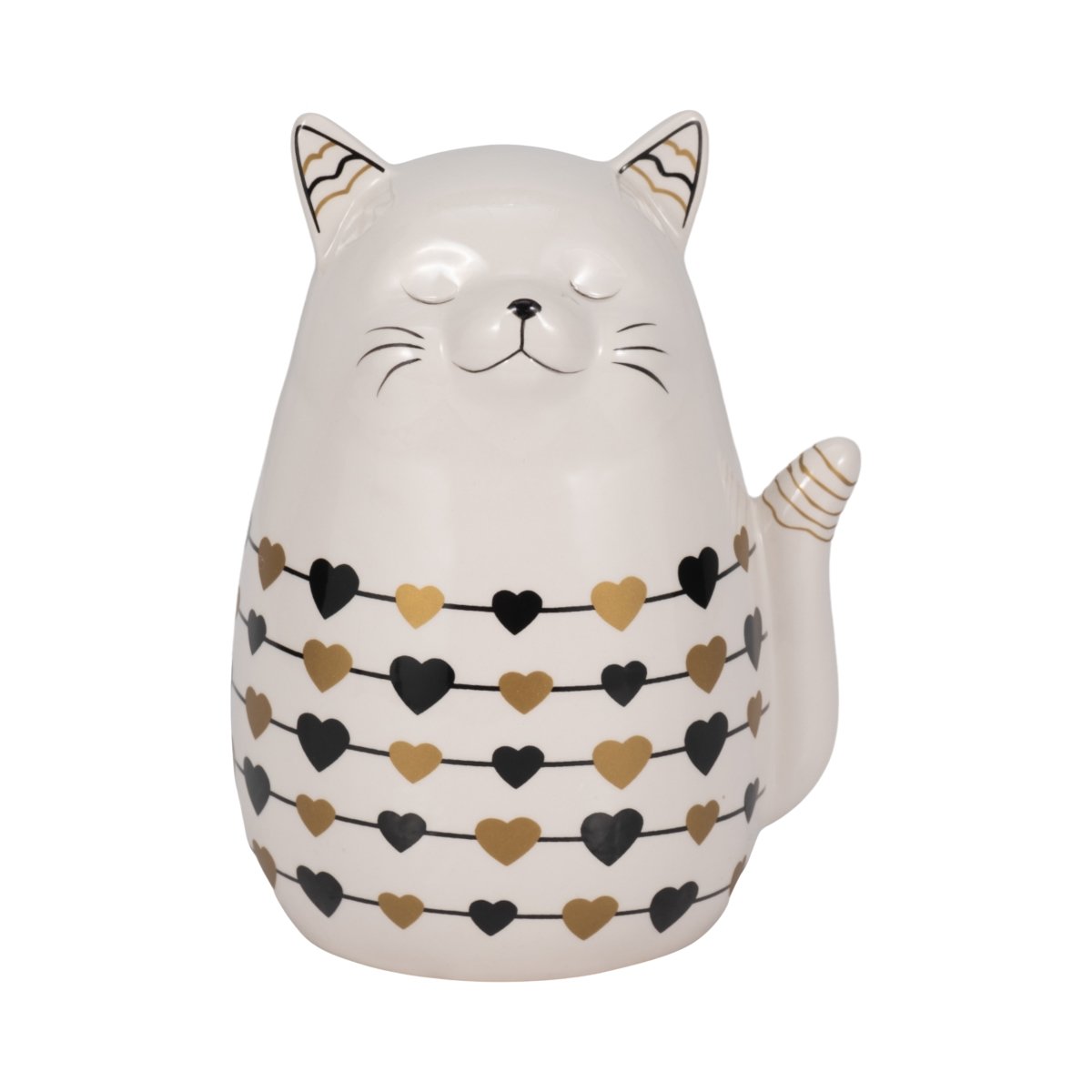 Picture of Sagebrook Home 20223-02 7 in. Ceramic Black & Gold Hearts Kitty Figure&#44; White