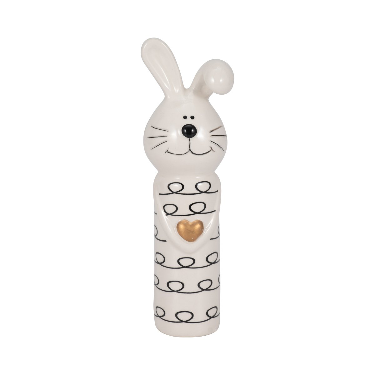 Picture of Sagebrook Home 20224-01 7 in. Ceramic Squiggly Bunny with Gold Heart Figure&#44; White & Black
