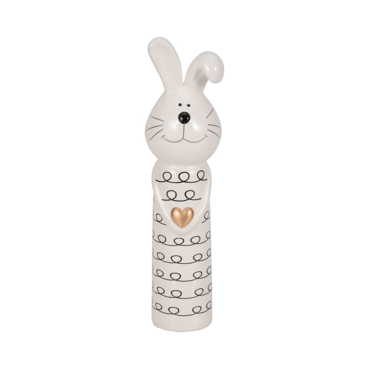 Picture of Sagebrook Home 20224-02 10 in. Ceramic Squiggly Bunny with Gold Heart Figure&#44; White & Black