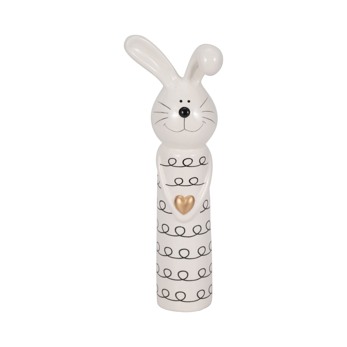Picture of Sagebrook Home 20224-03 12 in. Ceramic Squiggly Bunny with Gold Heart Figure&#44; White & Black