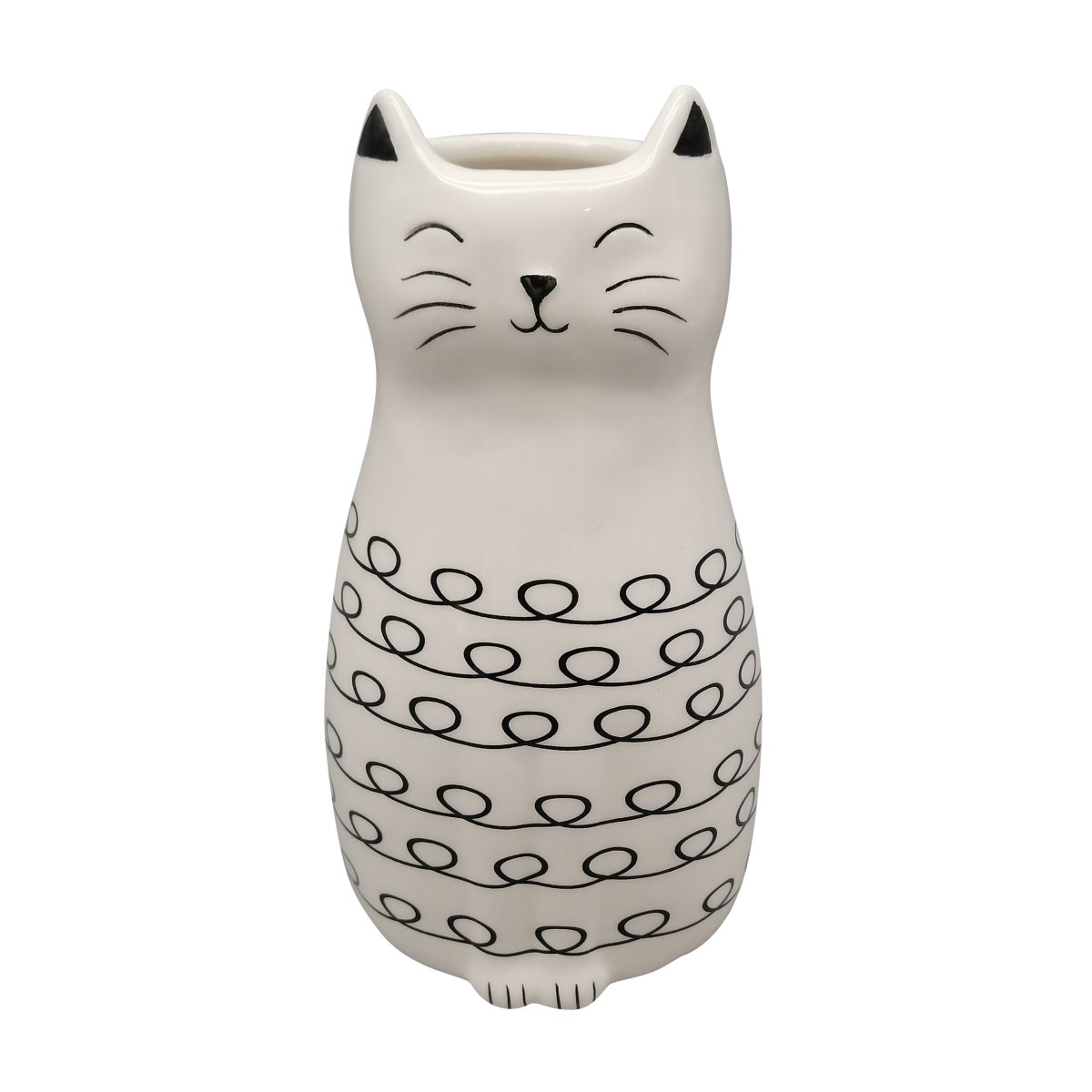 Picture of Sagebrook Home 20323 7 in. Ceramic Squiggly Kitty with Vase Opening Figure&#44; White & Black