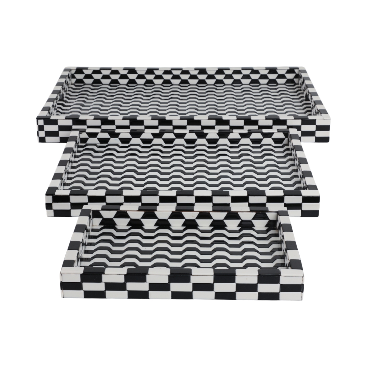Picture of Sagebrook Home 21538 13-18-24 in. Geo 3D Resin Trays, Black & White - Set of 3