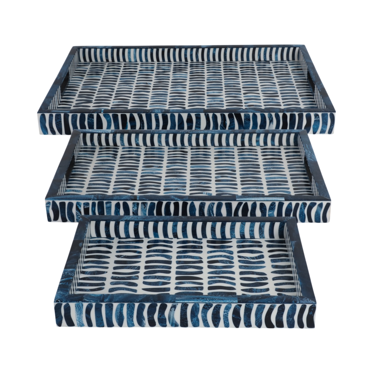 Picture of Sagebrook Home 21539 13-18-24 in. Trays with Inlay Pieces, Blue & White - Set of 3