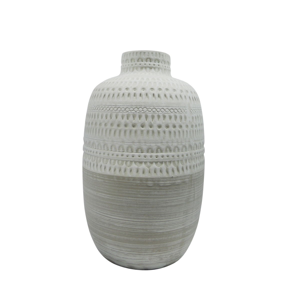 9.75 in. Ceramic Tribal Vase, Ivory & Beige