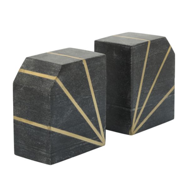 Picture of Sagebrook Home 15978-01 5 in. Marble Polished Bookends with Gold Inlays, Black - Set of 2