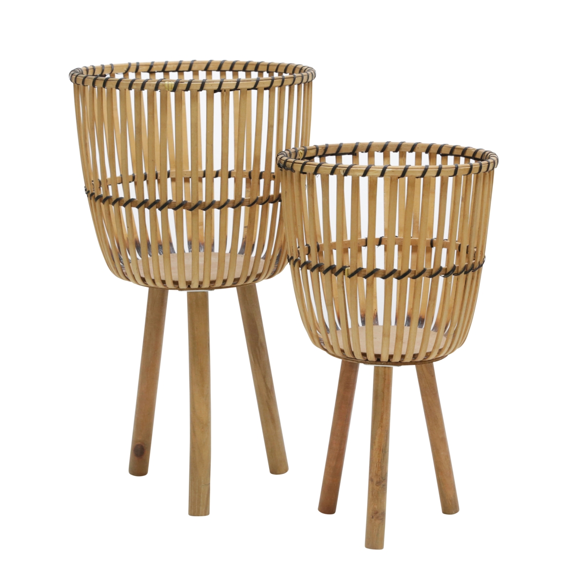 Picture of Sagebrook Home 14780-05 0.84 in. Wicker Footed Planters&#44; Natural Color - Set of 2