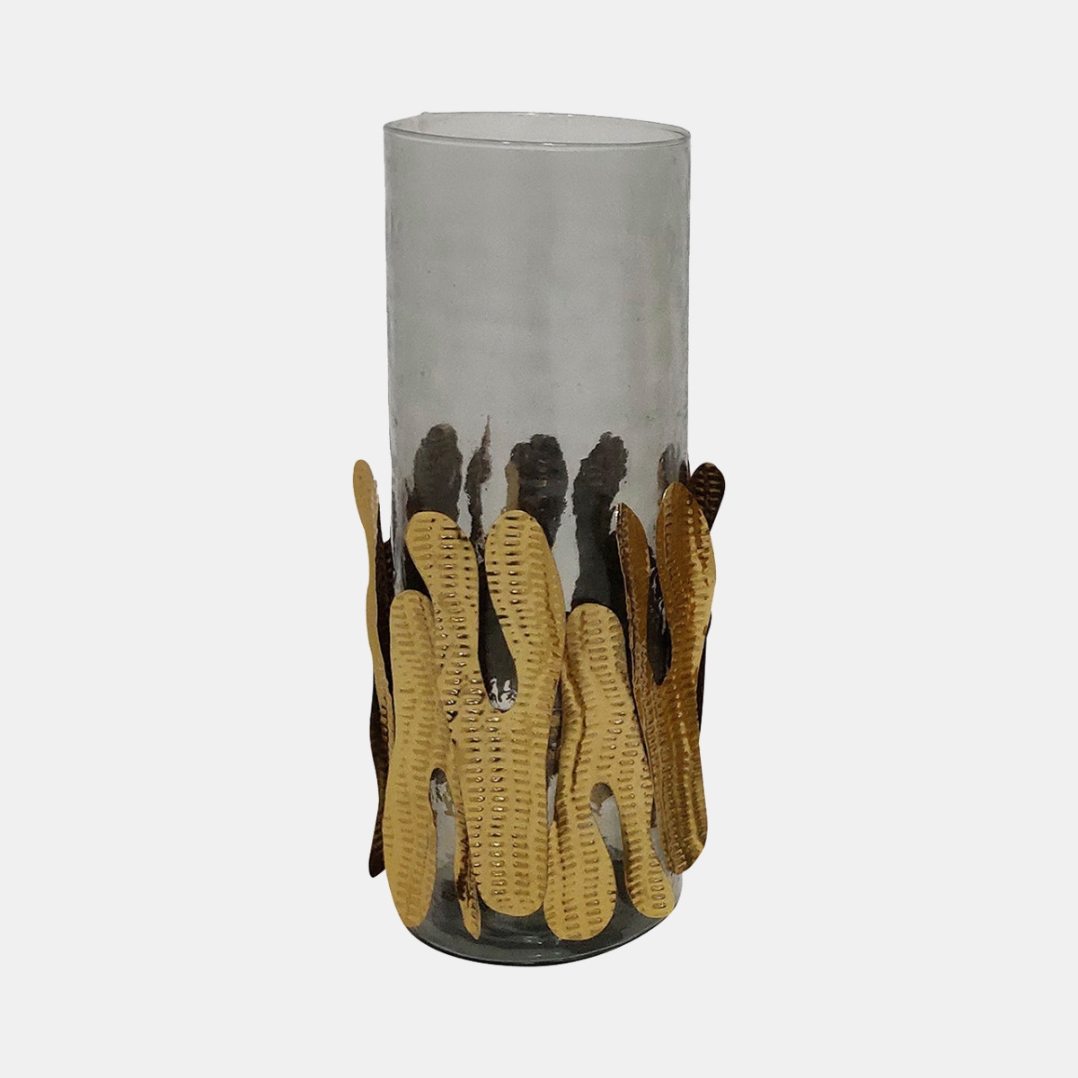 Picture of Sagebrook Home 17195-02 14 in. Glass Candle Holder with Metal Detail&#44; Gray & Charcoal