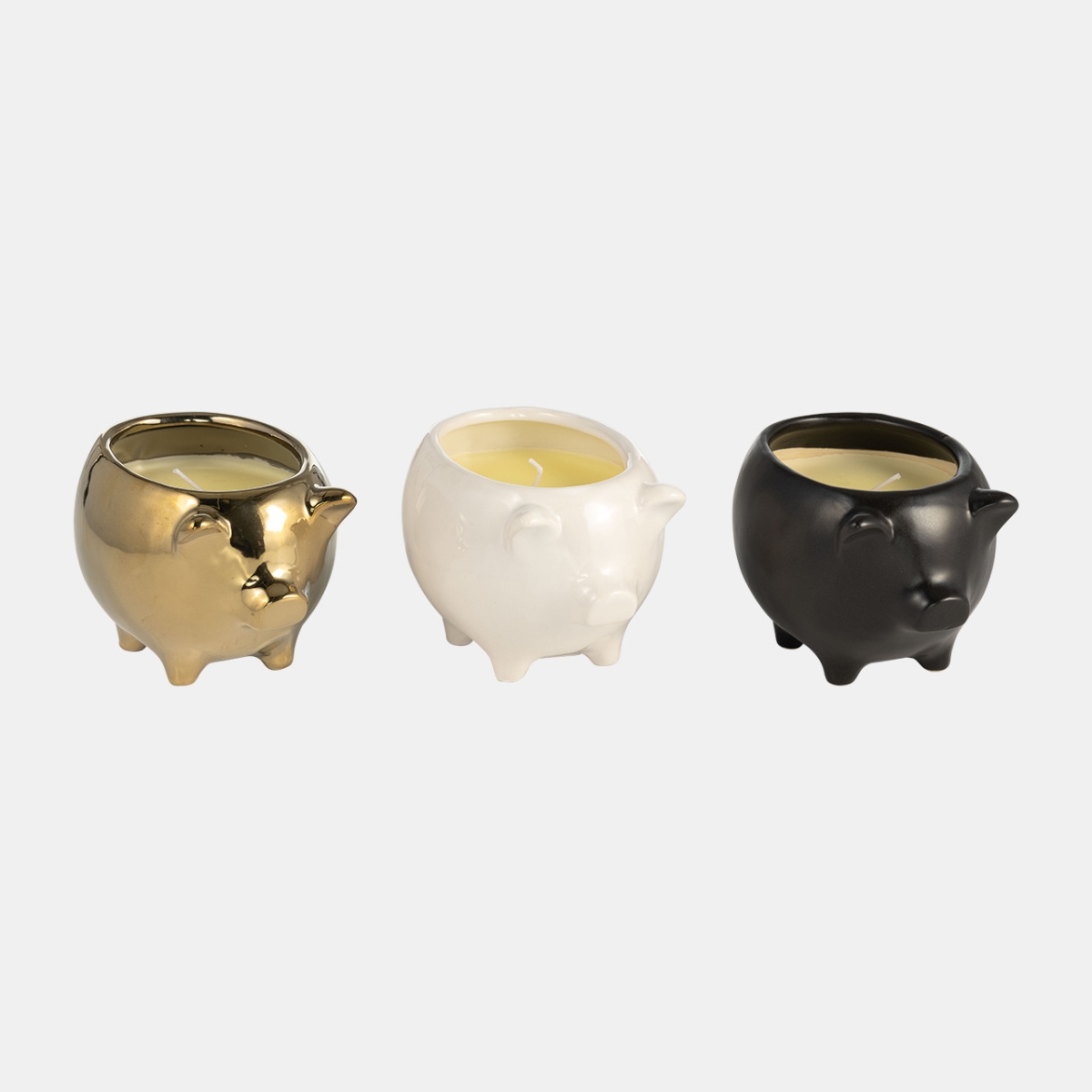 Picture of Sagebrook Home 80065-06 7 in. 9 oz Pig Soy Scented Candle&#44; Gold&#44; Black & White - Set of 3