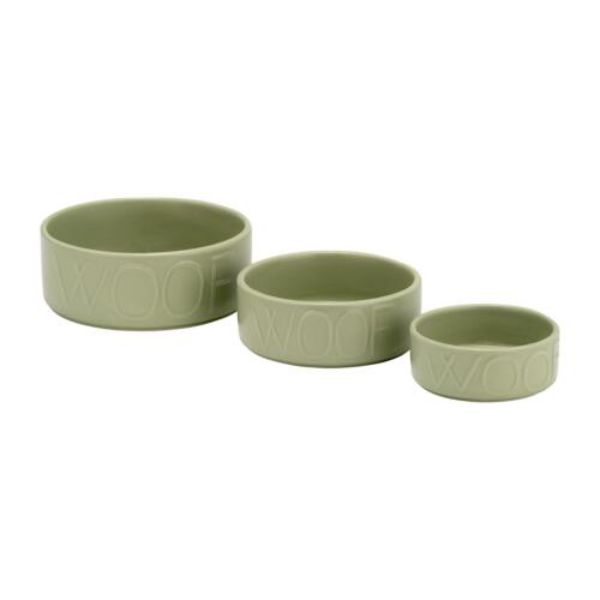 Picture of Sagebrook Home 17889-01 4 in. & 6 in. & 7 in. Ceramic Woof Pet Bowl&#44; Cucumber & Green - Set of 3