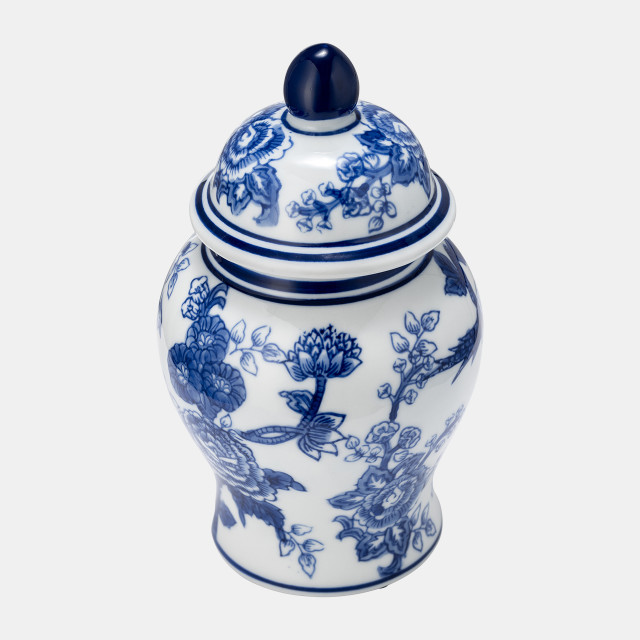 Picture of Sagebrook Home 15735-06 8 in. Ceramic Temple Jar Bird & Flower, Blue