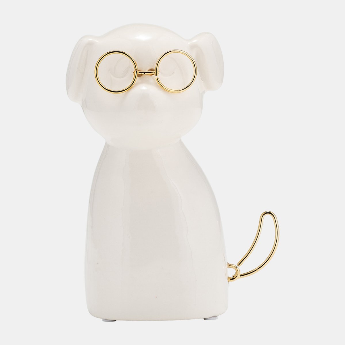 Picture of Sagebrook Home 17913-01 7 in. Ceramic Puppy Figurine with Gold Glasses&#44; White & Gold