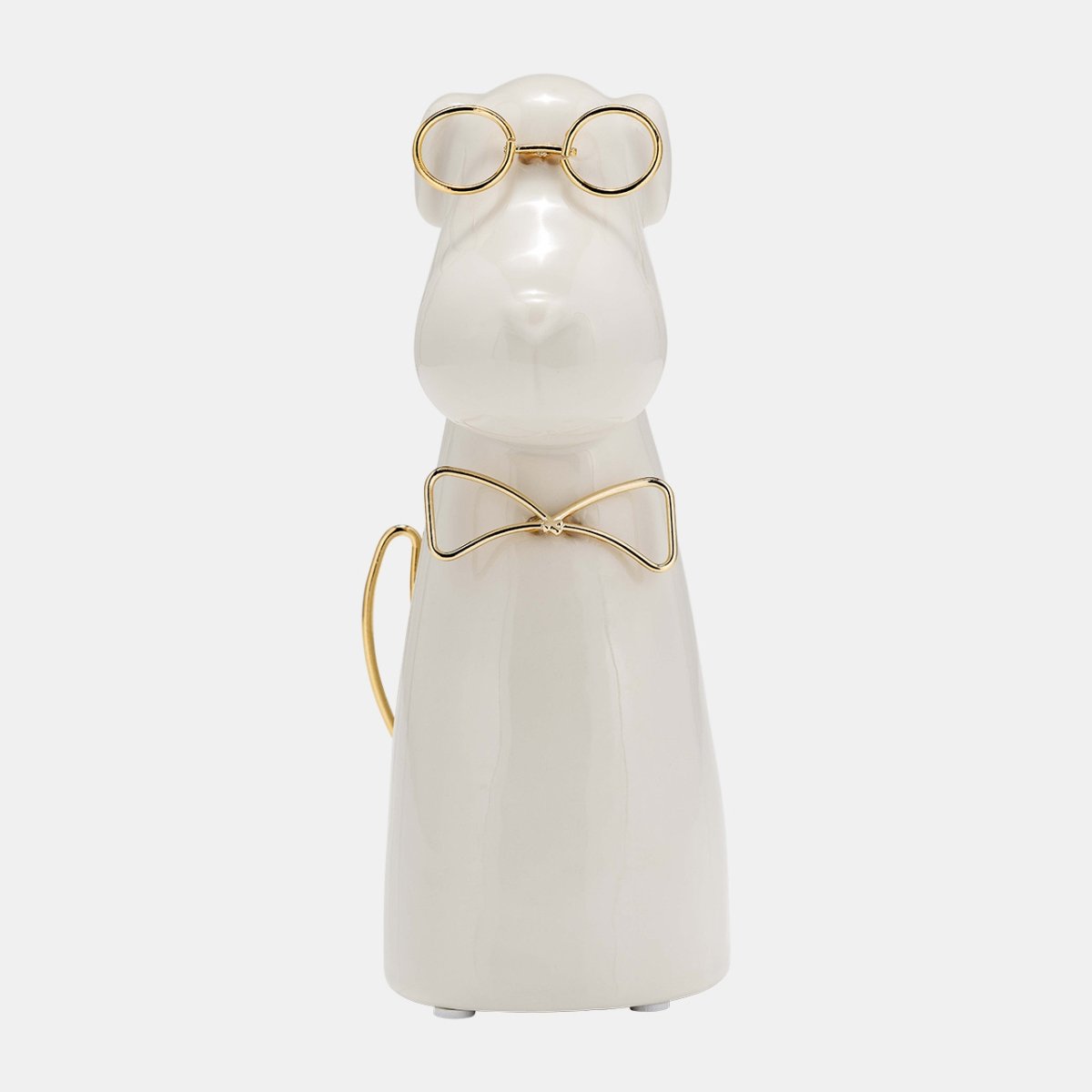 Picture of Sagebrook Home 17913-02 7 in. Ceramic Puppy Figurine with Gold Glasses & Bowtie&#44; White & Gold