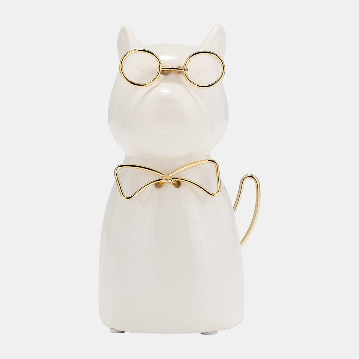 Picture of Sagebrook Home 17913-03 6 in. Ceramic Puppy Figurine with Gold Glasses & Bowtie&#44; White & Gold