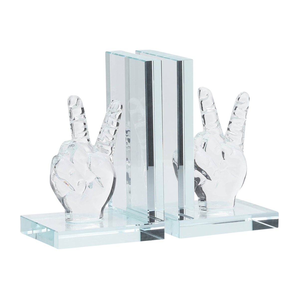 Picture of Sagebrook Home 17363 6 in. Crystal Peace Sign Bookends&#44; Clear & Frost - Set of 2