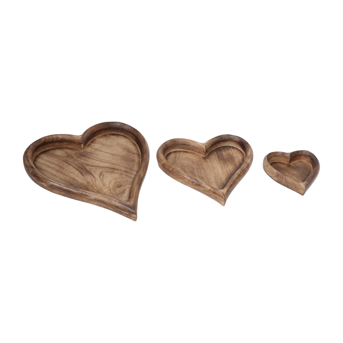 Picture of Sagebrook Home 18151-02 7, 11 & 14 in. Mango Wood Heart Trays, Brown - Set of 3