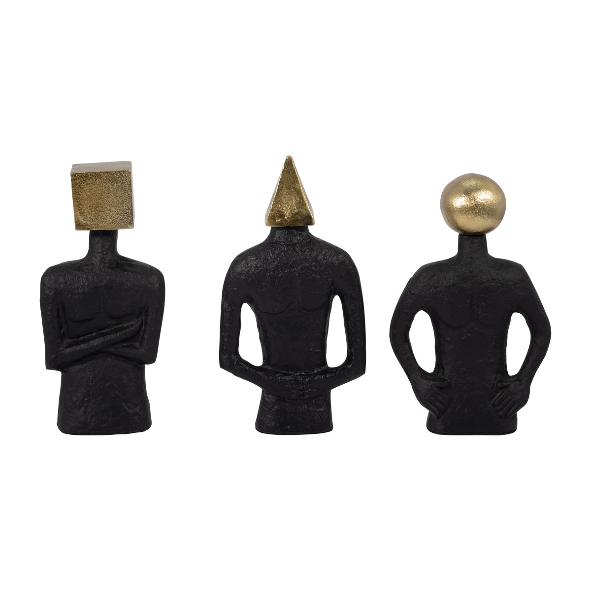 Picture of Sagebrook Home 18301 11 in. Aluminum Man with Square Head Figurine&#44; Black & Gold - Set of 3