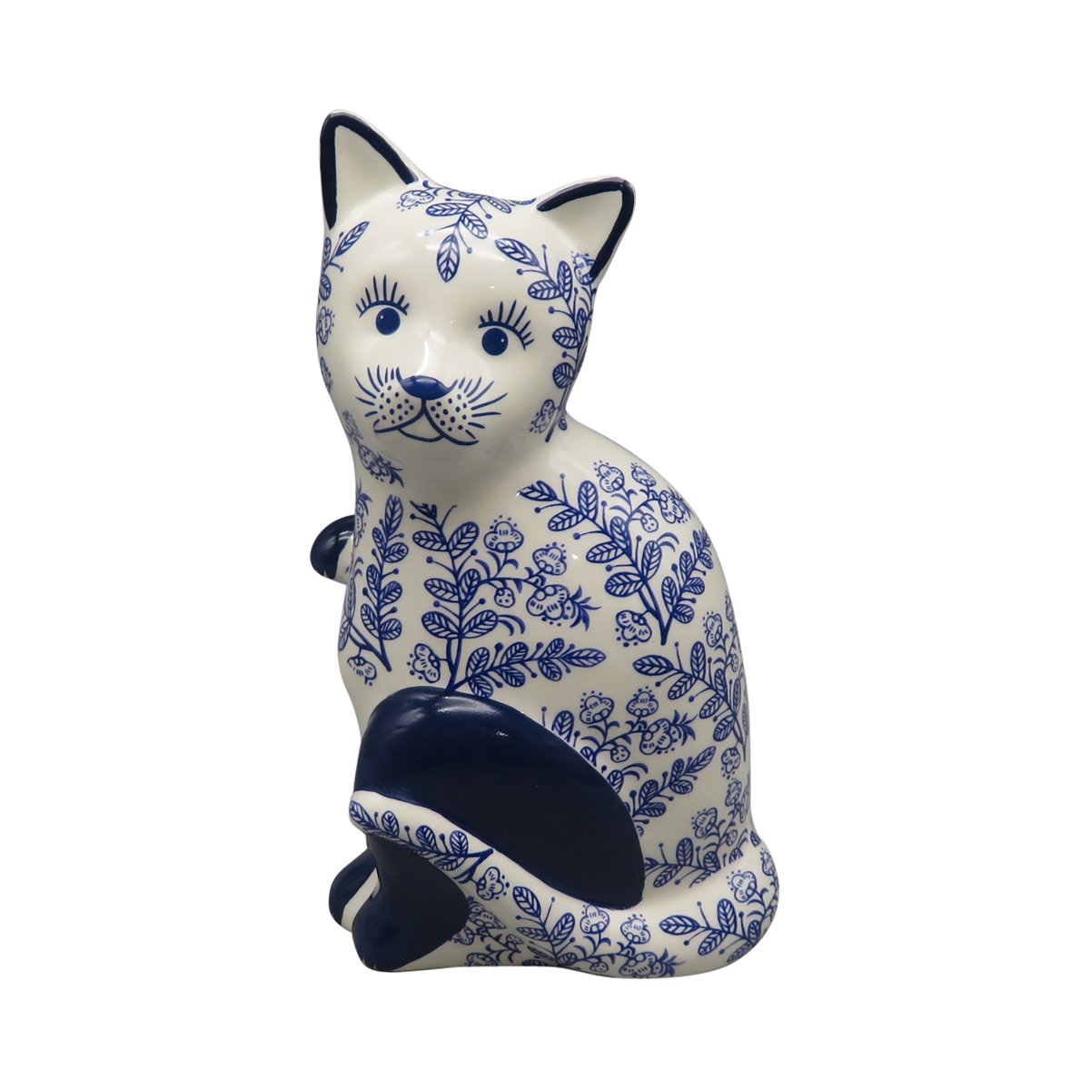 Picture of Sagebrook Home 18480-01 8 in. Ceramic Sitting Chinoiserie Cat Figurine&#44; Blue & White