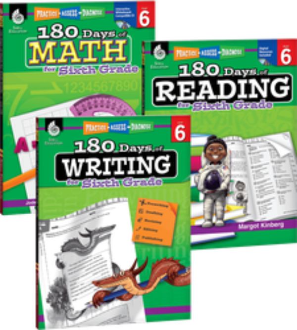 180 Days of Reading Writing & Math Sixth Grade Book - Set of 3