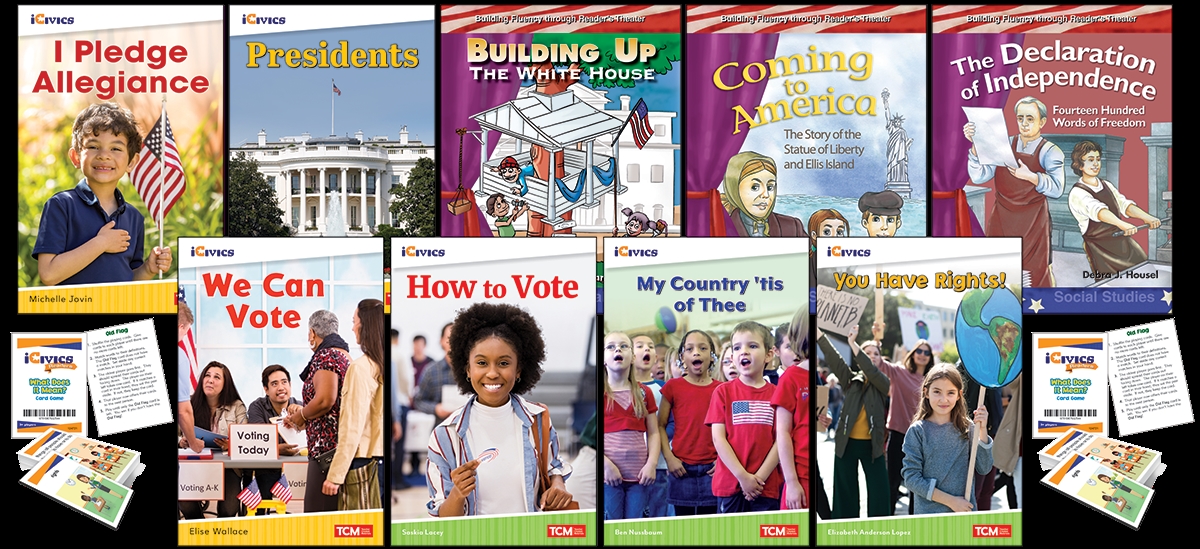 156320 American Democracy, Voting & Elections 9-Book Set Plus 2-Card Decks for Grades K-1