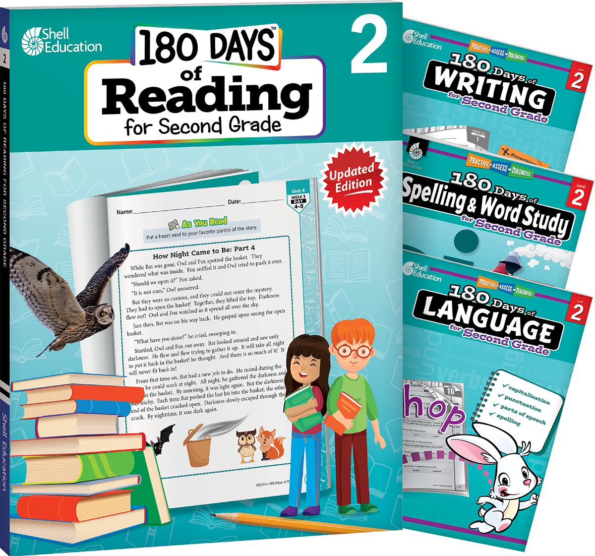 695050 180 Days - Reading 2nd Ed, Writing, Spelling & Language Grade 2 - 4-Book Set