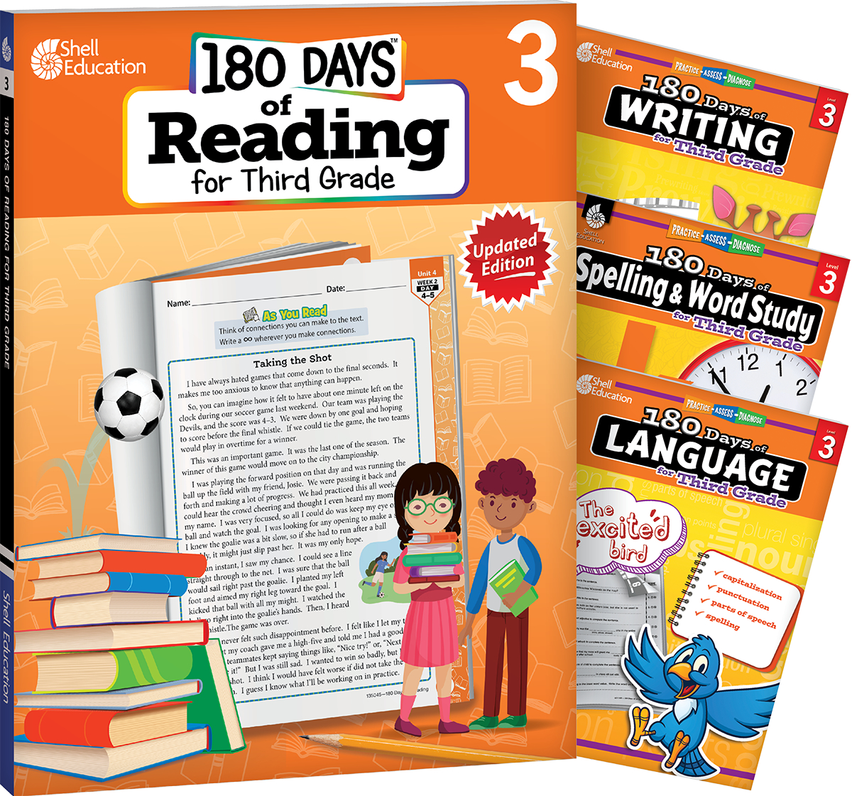 695051 180 Days - Reading 2nd Ed, Writing, Spelling & Language Grade 3 - 4-Book Set