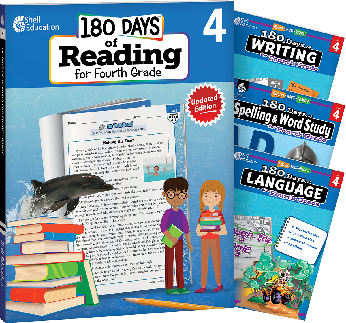 695052 180 Days - Reading 2nd Ed, Writing, Spelling & Language Grade 4 - 4-Book Set
