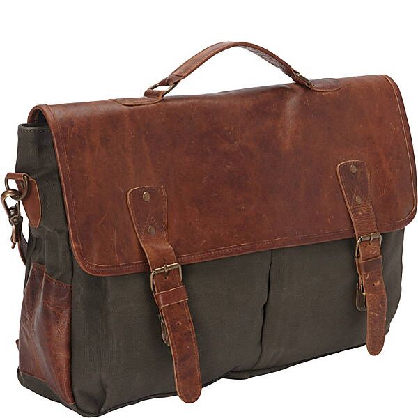 Picture of Sharo CL-400 Leather Laptop Messenger Bag & Brief&#44; Brown & Green Canvas