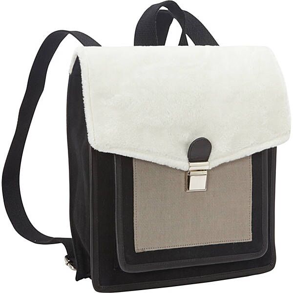 Picture of Sharo CL-2011 Canvas & Leather Three Tone Backpack&#44; Black & Grey & White