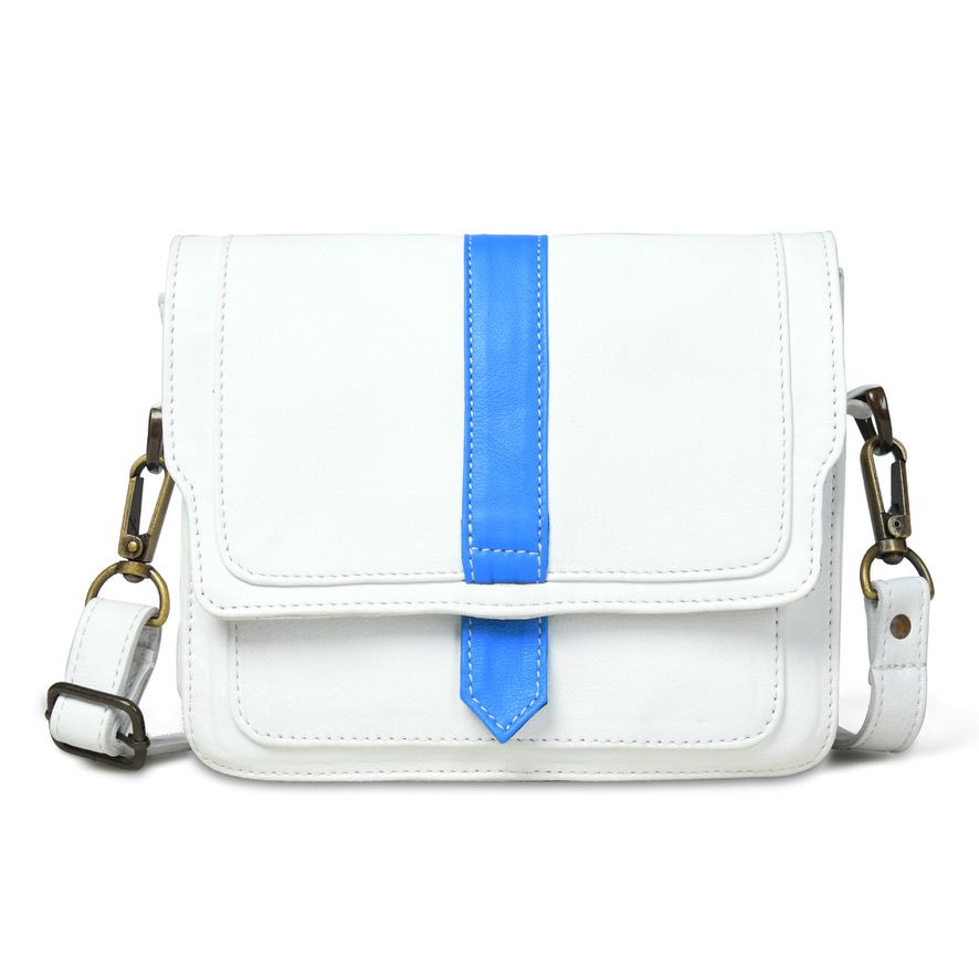 Deleite 10 Female Designer Leather Crossbody - Two Tone White & Sky Blue