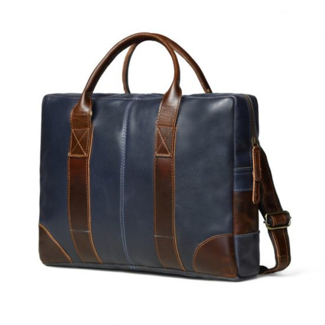 TT-200 BB Unisex Laptop Leather Brief - Two Tone Blue & Brown