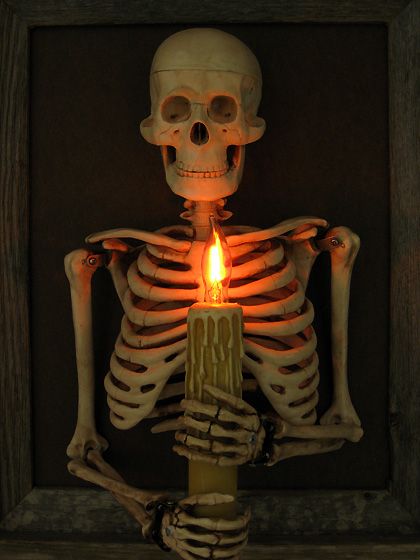 Framed 3D Medium Skeleton Torso Holding Candle