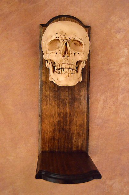 Wall Sconce, Skull at Top of Wood Frame, No Candle