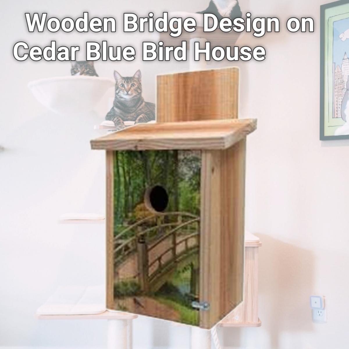 Picture of S&K BBHC-6 Wooden Bridge Design on Cedar Blue Bird House
