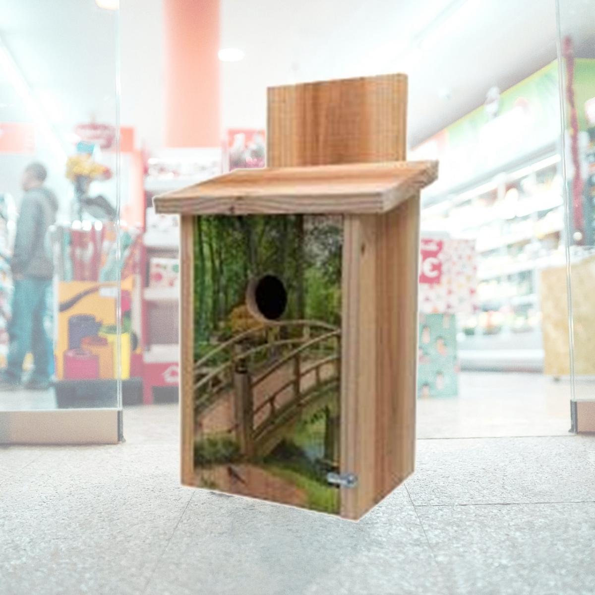 Picture of S&K BBHC-6 Wooden Bridge Design on Cedar Blue Bird House