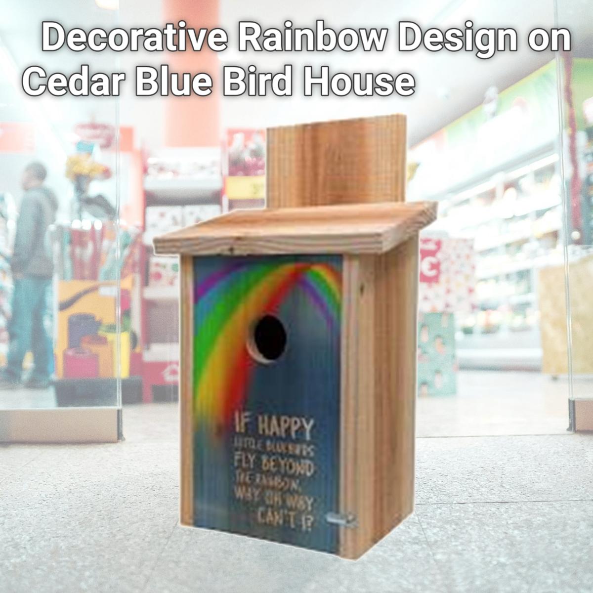 Picture of S&K BBHC-4 Decorative Rainbow Design on Cedar Blue Bird House