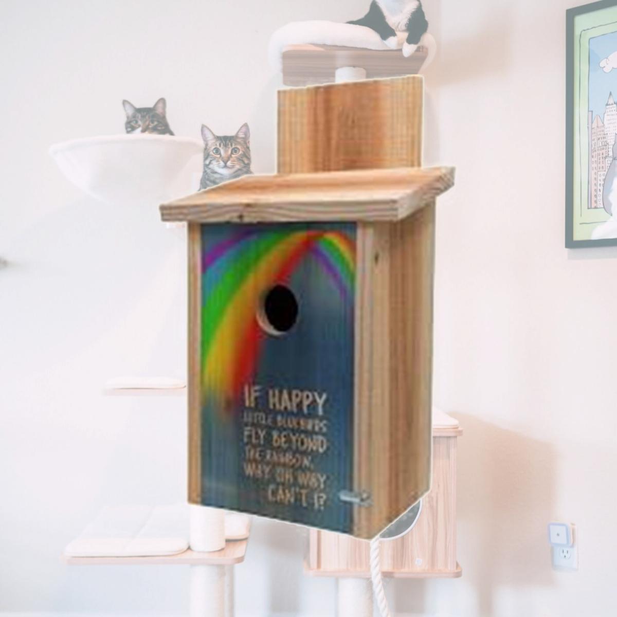 Picture of S&K BBHC-4 Decorative Rainbow Design on Cedar Blue Bird House