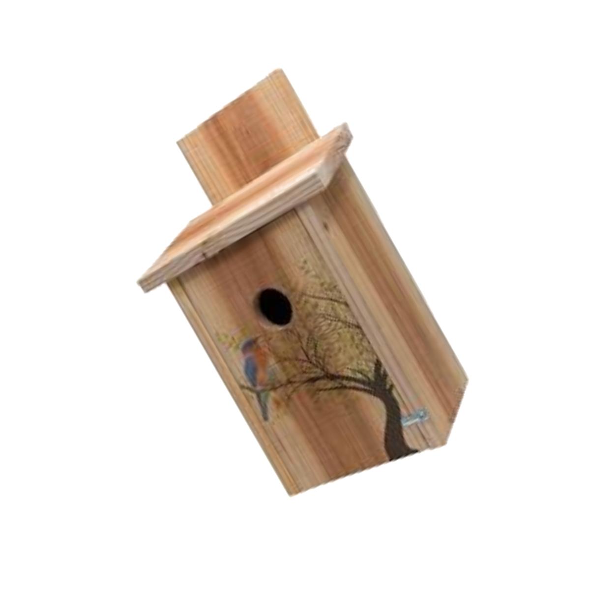 Picture of S&K BBHC-1 Decorative Bird in Tree Design on Cedar Blue Bird House