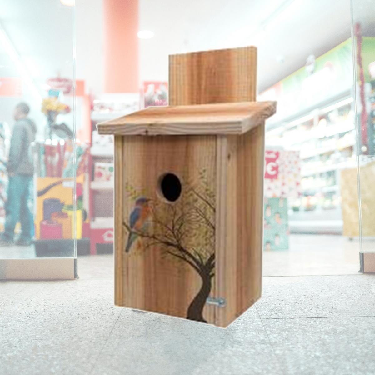 Picture of S&K BBHC-1 Decorative Bird in Tree Design on Cedar Blue Bird House