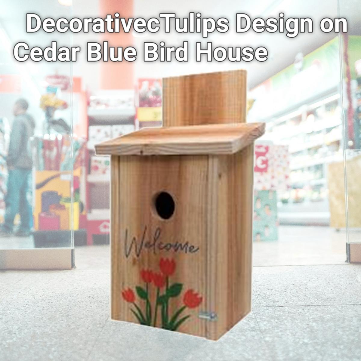 Picture of S&K BBHC-5 DecorativecTulips Design on Cedar Blue Bird House