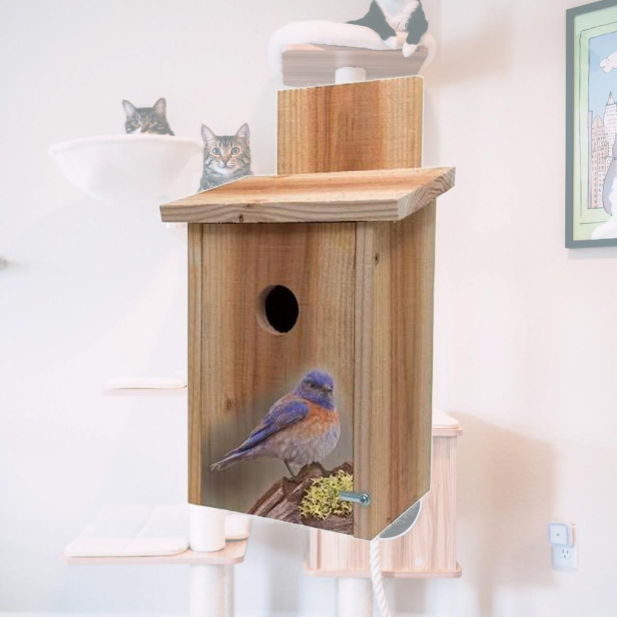 Picture of S&K BBHC-7 Decorative Blue Bird on Stump Design on Cedar Blue Bird House
