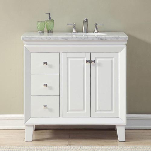 36 in. Carrara White Marble Top Single Sink Bathroom Vanity