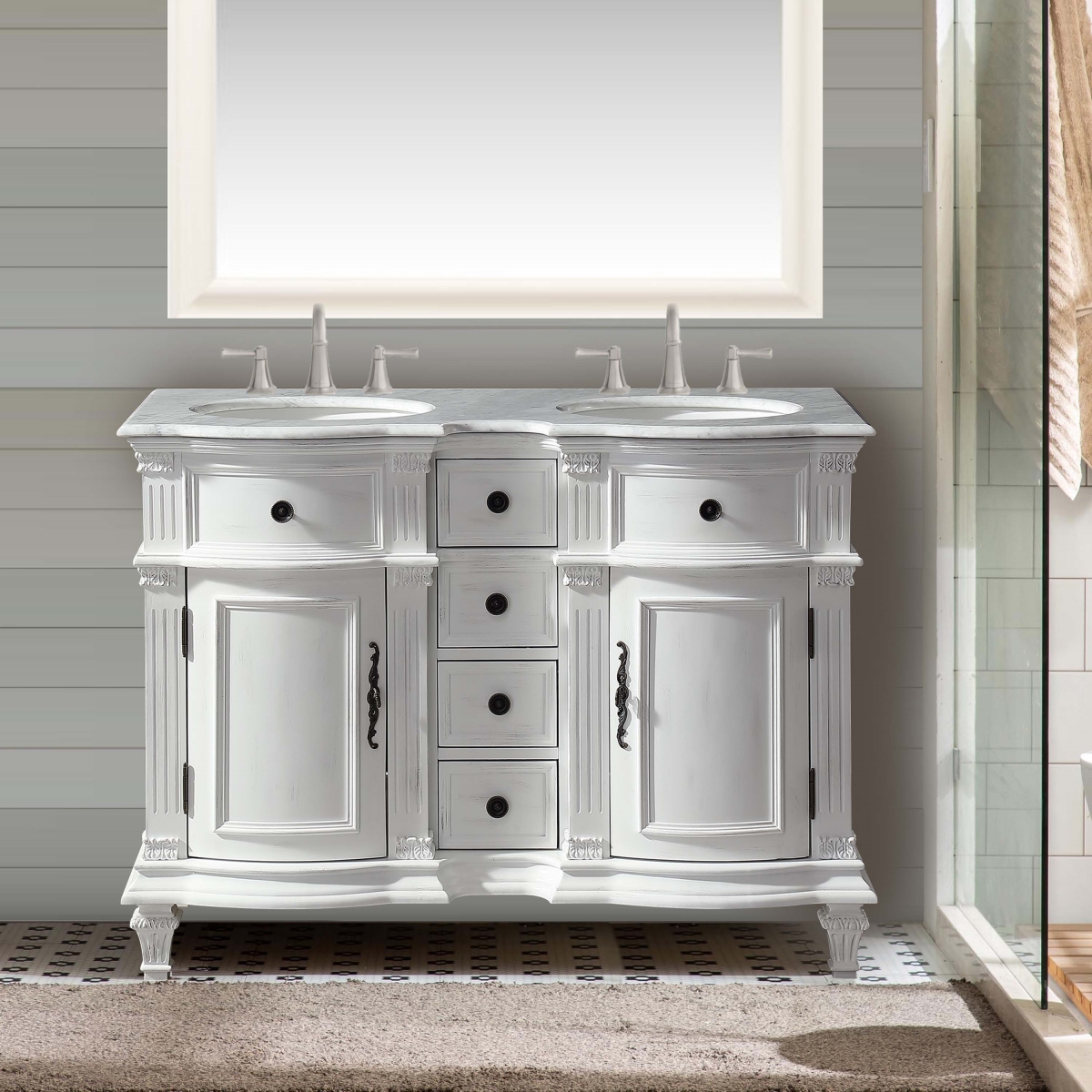 48 in. Carrara White Marble Top Double Sink Bathroom Vanity -  Back2Basics, BA3730780