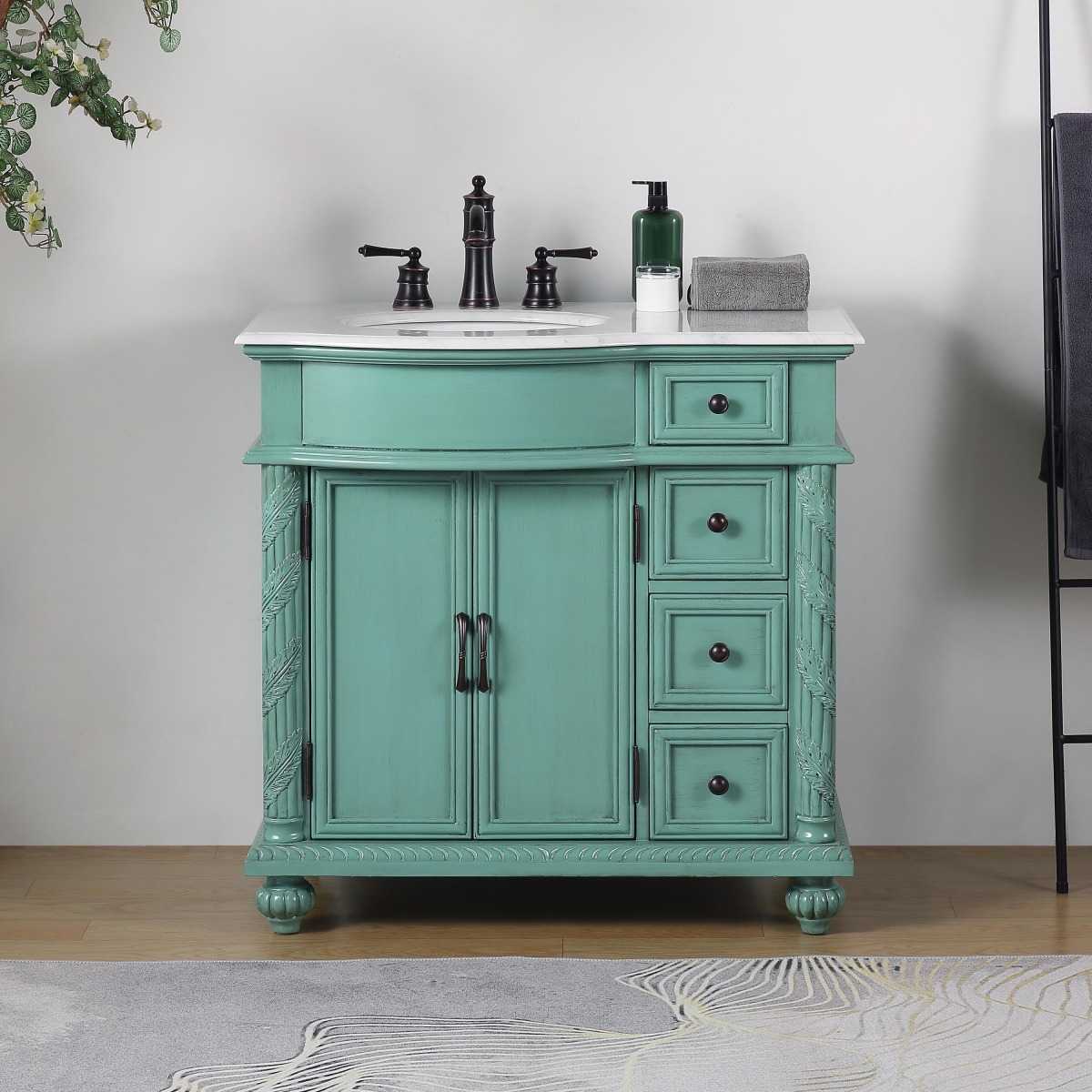 V0213NW36L 36 in. Left Carrara White Marble Top Single Sink Bathroom Vanity